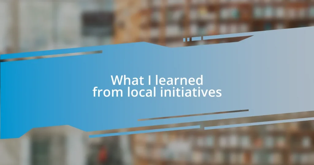 What I learned from local initiatives